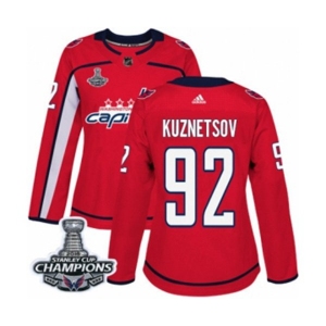 Women Adidas Washington Capitals #92 Evgeny Kuznetsov Authentic Red Home 2018 Stanley Cup Final Champions NHL Jersey