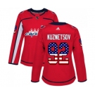 Women Adidas Washington Capitals #92 Evgeny Kuznetsov Authentic Red USA Flag Fashion NHL Jersey