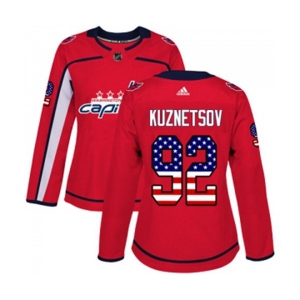 Women Adidas Washington Capitals #92 Evgeny Kuznetsov Authentic Red USA Flag Fashion NHL Jersey