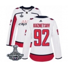Women Adidas Washington Capitals #92 Evgeny Kuznetsov Authentic White Away 2018 Stanley Cup Final Champions NHL Jersey