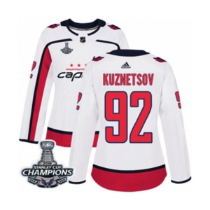 Women Adidas Washington Capitals #92 Evgeny Kuznetsov Authentic White Away 2018 Stanley Cup Final Champions NHL Jersey