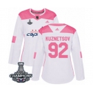Women Adidas Washington Capitals #92 Evgeny Kuznetsov Authentic White Pink Fashion 2018 Stanley Cup Final Champions NHL Jersey