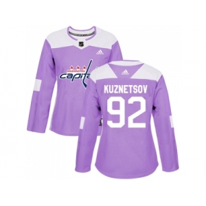 Women Adidas Washington Capitals #92 Evgeny Kuznetsov Purple Authentic Fights Cancer Stitched NHL Jersey