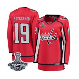 Women Washington Capitals #19 Nicklas Backstrom Fanatics Branded Red Home Breakaway 2018 Stanley Cup Final Champions NHL Jersey