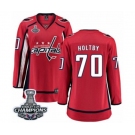 Women Washington Capitals #70 Braden Holtby Fanatics Branded Red Home Breakaway 2018 Stanley Cup Final Champions NHL Jersey