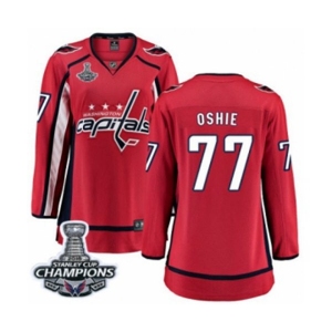 Women Washington Capitals #77 T.J. Oshie Fanatics Branded Red Home Breakaway 2018 Stanley Cup Final Champions NHL Jersey