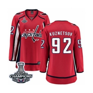 Women Washington Capitals #92 Evgeny Kuznetsov Fanatics Branded Red Home Breakaway 2018 Stanley Cup Final Champions NHL Jersey
