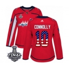Women's Adidas Washington Capitals #10 Brett Connolly Authentic Red USA Flag Fashion 2018 Stanley Cup Final NHL Jersey