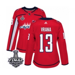 Women's Adidas Washington Capitals #13 Jakub Vrana Authentic Red Home 2018 Stanley Cup Final NHL Jersey