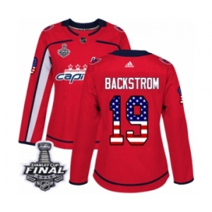 Women's Adidas Washington Capitals #19 Nicklas Backstrom Authentic Red USA Flag Fashion 2018 Stanley Cup Final NHL Jersey
