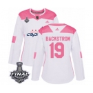 Women's Adidas Washington Capitals #19 Nicklas Backstrom Authentic White Pink Fashion 2018 Stanley Cup Final NHL Jersey