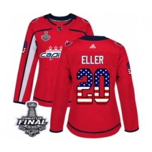 Women's Adidas Washington Capitals #20 Lars Eller Authentic Red USA Flag Fashion 2018 Stanley Cup Final NHL Jersey