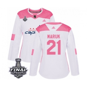 Women's Adidas Washington Capitals #21 Dennis Maruk Authentic White Pink Fashion 2018 Stanley Cup Final NHL Jersey
