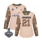 Women's Adidas Washington Capitals #21 Lucas Johansen Authentic Camo Veterans Day Practice 2018 Stanley Cup Final NHL Jersey