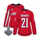 Women's Adidas Washington Capitals #21 Lucas Johansen Authentic Red Home 2018 Stanley Cup Final NHL Jersey
