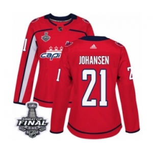 Women's Adidas Washington Capitals #21 Lucas Johansen Authentic Red Home 2018 Stanley Cup Final NHL Jersey