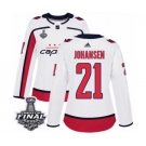 Women's Adidas Washington Capitals #21 Lucas Johansen Authentic White Away 2018 Stanley Cup Final NHL Jersey