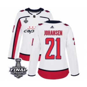 Women's Adidas Washington Capitals #21 Lucas Johansen Authentic White Away 2018 Stanley Cup Final NHL Jersey