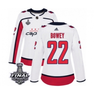 Women's Adidas Washington Capitals #22 Madison Bowey Authentic White Away 2018 Stanley Cup Final NHL Jersey
