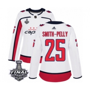 Women's Adidas Washington Capitals #25 Devante Smith-Pelly Authentic White Away 2018 Stanley Cup Final NHL Jersey