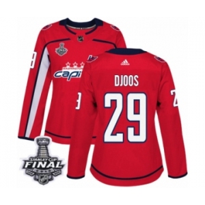 Women's Adidas Washington Capitals #29 Christian Djoos Authentic Red Home 2018 Stanley Cup Final NHL Jersey