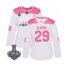 Women's Adidas Washington Capitals #29 Christian Djoos Authentic White Pink Fashion 2018 Stanley Cup Final NHL Jersey