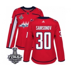 Women's Adidas Washington Capitals #30 Ilya Samsonov Authentic Red Home 2018 Stanley Cup Final NHL Jersey