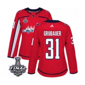 Women's Adidas Washington Capitals #31 Philipp Grubauer Authentic Red Home 2018 Stanley Cup Final NHL Jersey