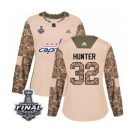 Women's Adidas Washington Capitals #32 Dale Hunter Authentic Camo Veterans Day Practice 2018 Stanley Cup Final NHL Jersey