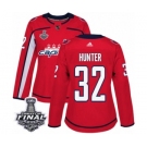 Women's Adidas Washington Capitals #32 Dale Hunter Authentic Red Home 2018 Stanley Cup Final NHL Jersey