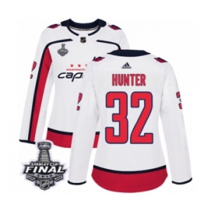 Women's Adidas Washington Capitals #32 Dale Hunter Authentic White Away 2018 Stanley Cup Final NHL Jersey