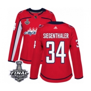 Women's Adidas Washington Capitals #34 Jonas Siegenthaler Authentic Red Home 2018 Stanley Cup Final NHL Jersey
