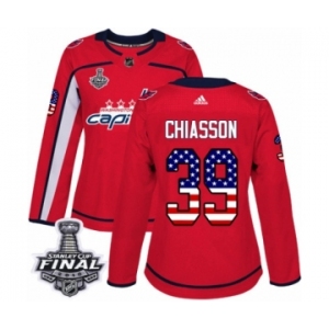 Women's Adidas Washington Capitals #39 Alex Chiasson Authentic Red USA Flag Fashion 2018 Stanley Cup Final NHL Jersey
