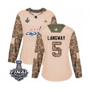 Women's Adidas Washington Capitals #5 Rod Langway Authentic Camo Veterans Day Practice 2018 Stanley Cup Final NHL Jersey