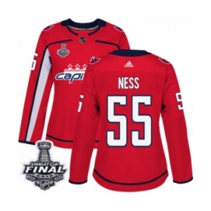 Women's Adidas Washington Capitals #55 Aaron Ness Authentic Red Home 2018 Stanley Cup Final NHL Jersey