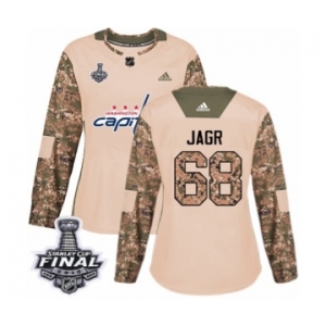 Women's Adidas Washington Capitals #68 Jaromir Jagr Authentic Camo Veterans Day Practice 2018 Stanley Cup Final NHL Jersey