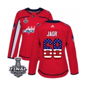 Women's Adidas Washington Capitals #68 Jaromir Jagr Authentic Red USA Flag Fashion 2018 Stanley Cup Final NHL Jersey