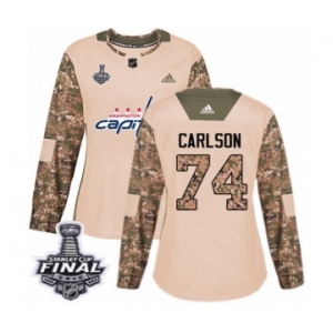 Women's Adidas Washington Capitals #74 John Carlson Authentic Camo Veterans Day Practice 2018 Stanley Cup Final NHL Jersey