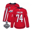 Women's Adidas Washington Capitals #74 John Carlson Authentic Red Home 2018 Stanley Cup Final NHL Jersey