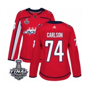 Women's Adidas Washington Capitals #74 John Carlson Authentic Red Home 2018 Stanley Cup Final NHL Jersey