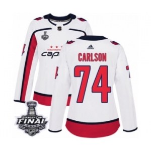 Women's Adidas Washington Capitals #74 John Carlson Authentic White Away 2018 Stanley Cup Final NHL Jersey