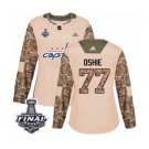 Women's Adidas Washington Capitals #77 T.J. Oshie Authentic Camo Veterans Day Practice 2018 Stanley Cup Final NHL Jersey