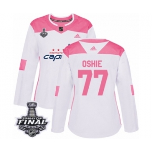 Women's Adidas Washington Capitals #77 T.J. Oshie Authentic White Pink Fashion 2018 Stanley Cup Final NHL Jersey