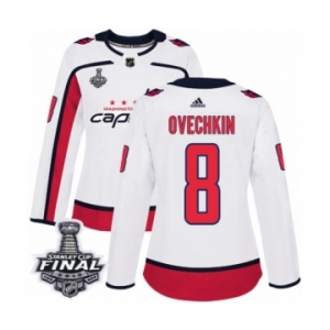 Women's Adidas Washington Capitals #8 Alex Ovechkin Authentic White Away 2018 Stanley Cup Final NHL Jersey