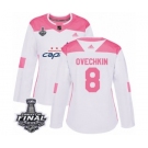 Women's Adidas Washington Capitals #8 Alex Ovechkin Authentic White Pink Fashion 2018 Stanley Cup Final NHL Jersey