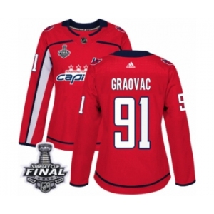 Women's Adidas Washington Capitals #91 Tyler Graovac Authentic Red Home 2018 Stanley Cup Final NHL Jersey