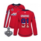 Women's Adidas Washington Capitals #91 Tyler Graovac Authentic Red USA Flag Fashion 2018 Stanley Cup Final NHL Jersey