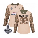 Women's Adidas Washington Capitals #92 Evgeny Kuznetsov Authentic Camo Veterans Day Practice 2018 Stanley Cup Final NHL Jersey