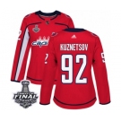 Women's Adidas Washington Capitals #92 Evgeny Kuznetsov Authentic Red Home 2018 Stanley Cup Final NHL Jersey