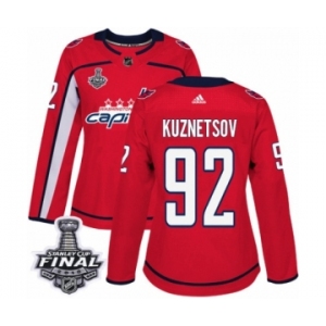 Women's Adidas Washington Capitals #92 Evgeny Kuznetsov Authentic Red Home 2018 Stanley Cup Final NHL Jersey